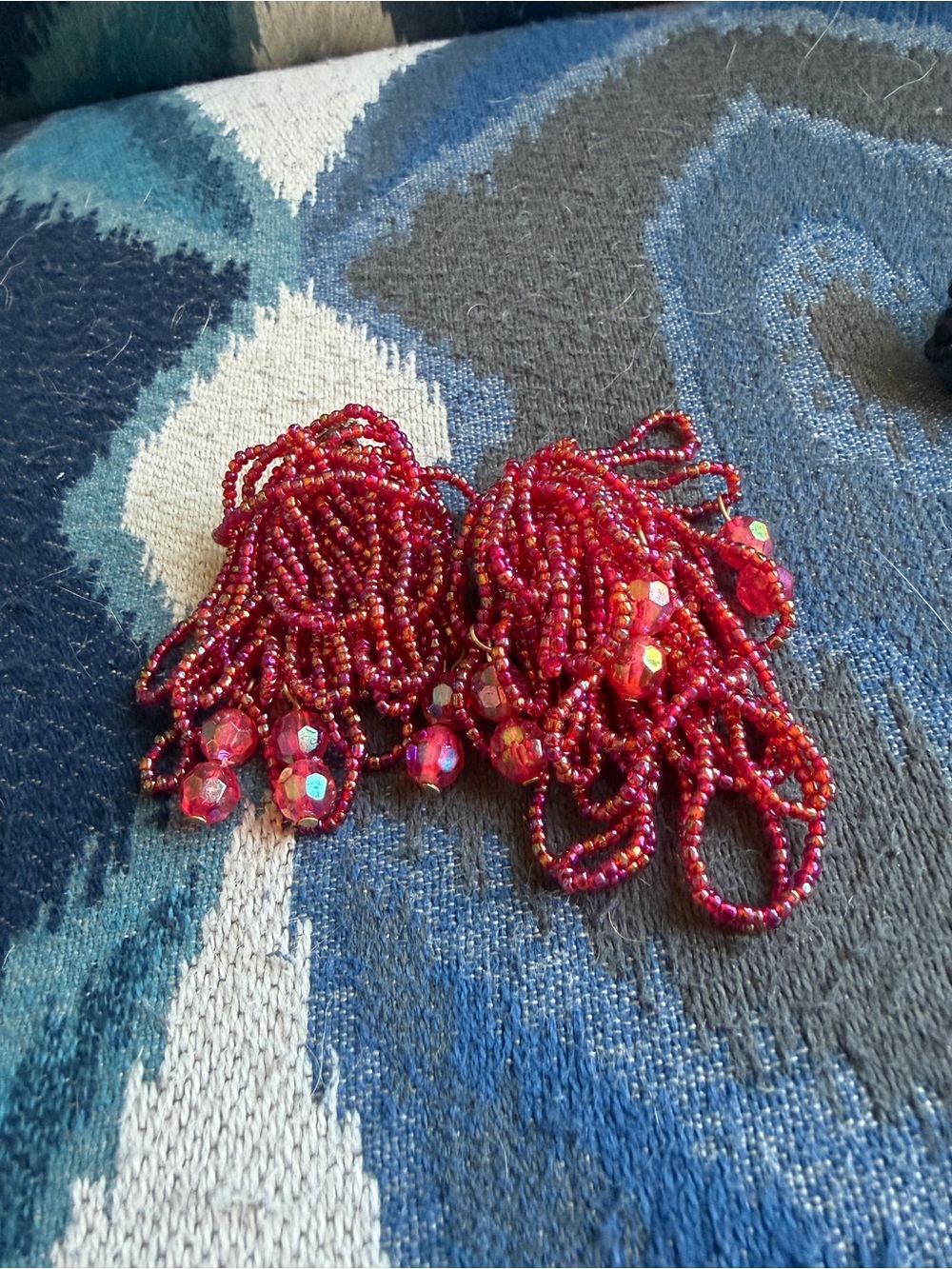 Vintage costume Beaded Fringe Earrings - Red, Black/White, Royal Blue - Picture 3 of 9